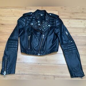 Rare H&M Divided Exclusive Leather Studded Moto Jacket Womens Sz 6 Black Cropped